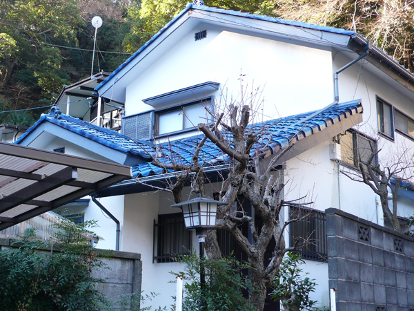 白い壁に青い屋根。