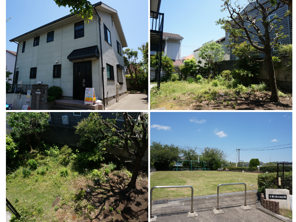 外観と庭。お庭広いっす。南向きで日当りもgood!!右下の写真は歩いて2分の「七里ガ浜かもめ公園」。