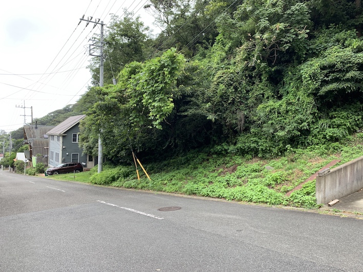 敷地の全貌です。わかりづらいですね。山かかる細長い土地。