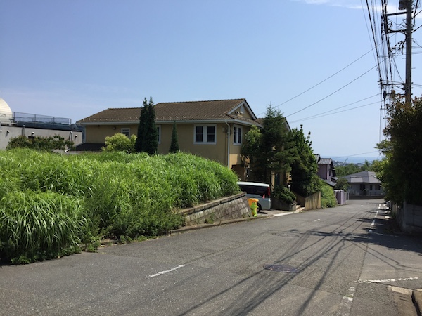敷地から水平線を。海に向かってひな壇になっているので2階からはきっと海見え！